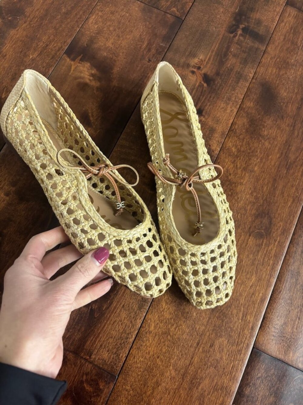 Sam Edelman Woven Crochet Lace-Up Ballet Flats Beige US 8